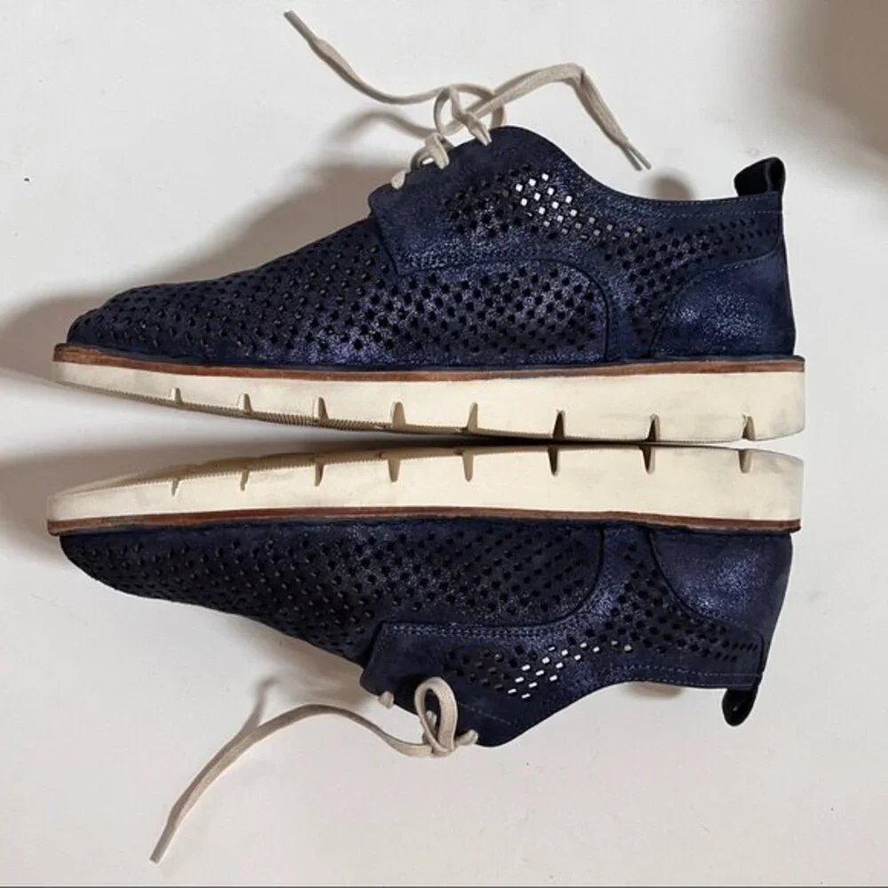 Trask Lena Perforated Leather Sneaker in Indigo 8.5